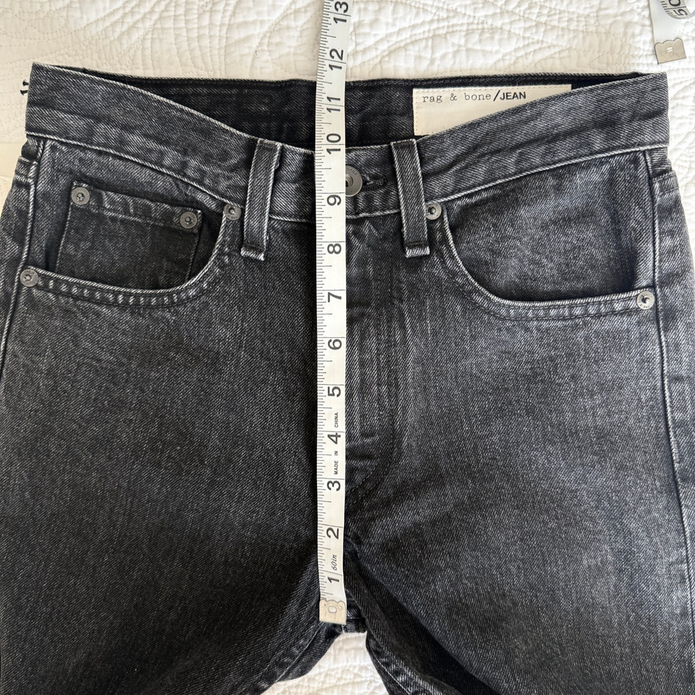 Rag & Bone Black Stone Distressed Raw Hem High Rise Slim Straight Jeans 24 New - Picture 13 of 14